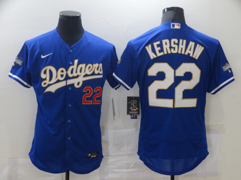 Men Los Angeles Dodgers #22 Kershaw Blue Elite 2021 Nike MLB Jersey1